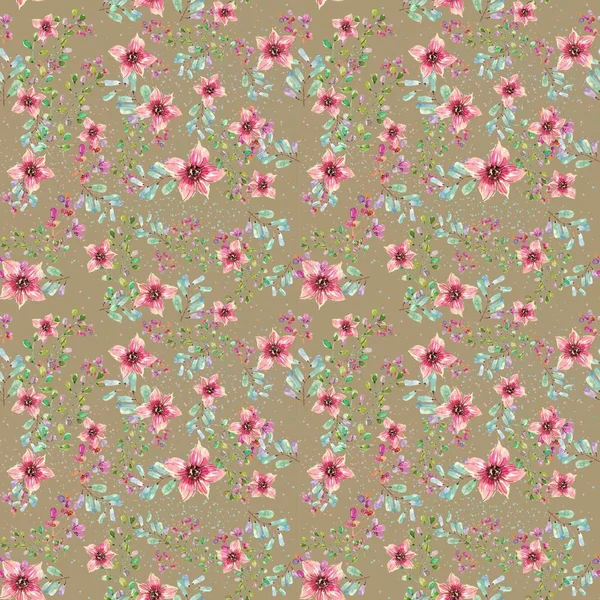 Aquarell Natürlichen Nahtlosen Muster Blumen Und Blütenblätter Nahtlosen Hintergrund — Stockfoto