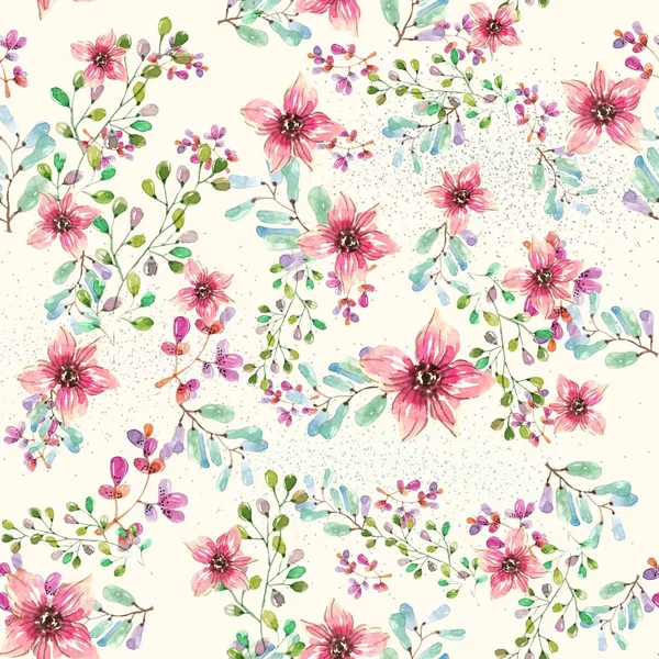Akvarel Přírodní Bezešvé Vzor Květiny Lístky Bezešvé Pozadí — Stock fotografie