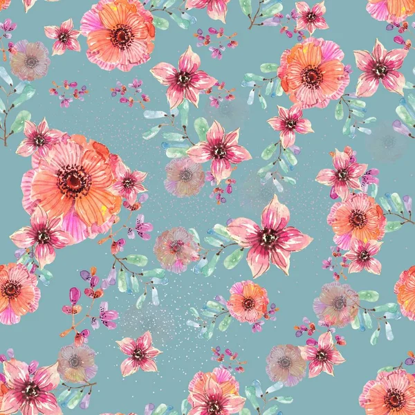 Watercolor Natural Seamless Pattern Flowers Petals Seamless Background — Stock Photo, Image