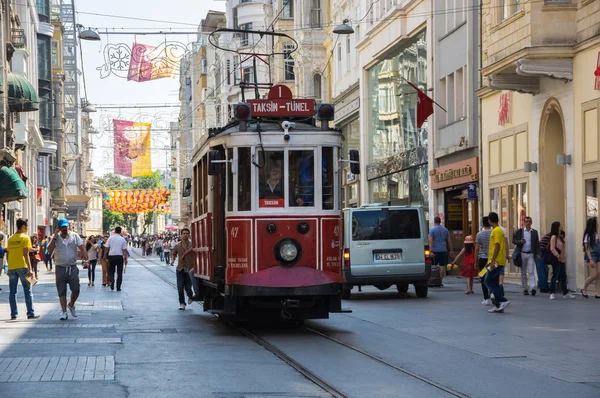 A red classic tram in Istiklal street — Stock Photo, Image