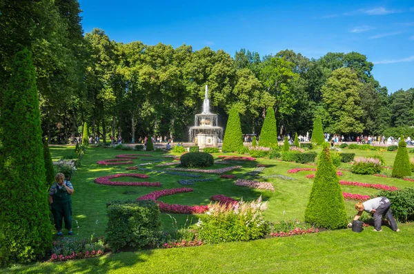 Římská fontána v dolní zahrada Peterhof — Stock fotografie