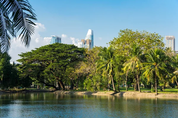 Pohled Jezero Lumpini Parku Centru Města Thajské Hlavní Město Bangkok — Stock fotografie