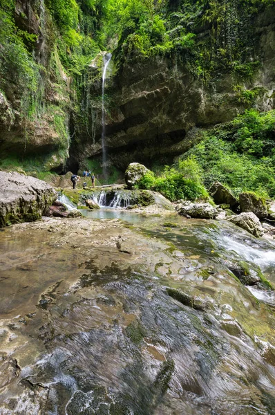 View of the waterfall in Caucasian mountains