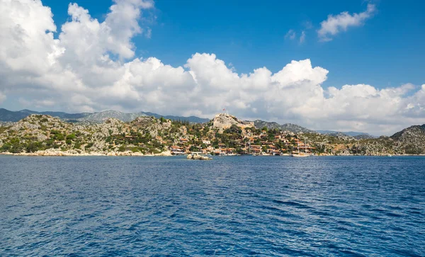 Vista Aldeia Simena Costa Mar Mediterrâneo Riviera Turca Província Antalya — Fotografia de Stock