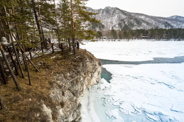 Vista Del Río Katun Las Montañas Altay Invierno Siberia Rusia — Foto de Stock