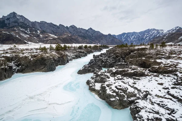 Pohled Pohoří Katun Altay Zimě Sibiř Rusko — Stock fotografie