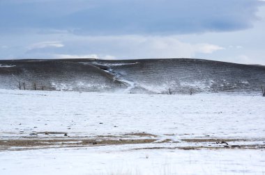 Kurai bozkırının kışın manzarası, Altay dağları, Sibirya, Rusya