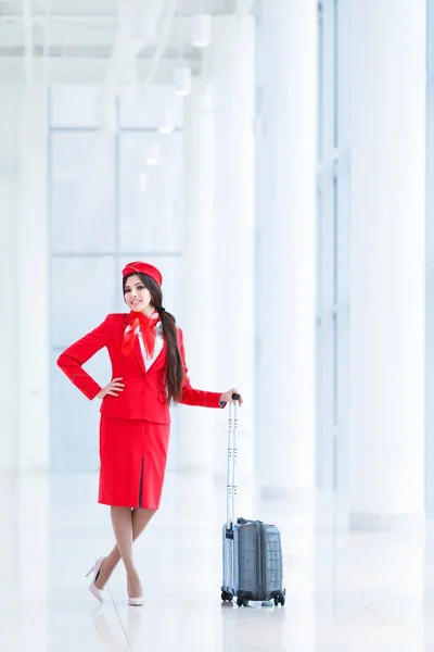 Stewardess mit Gepäck — Stockfoto