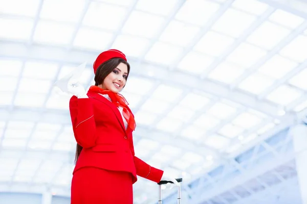 Aeromoça sorridente em uma forma — Fotografia de Stock