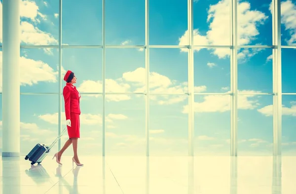 Donna attraente in aeroporto — Foto Stock