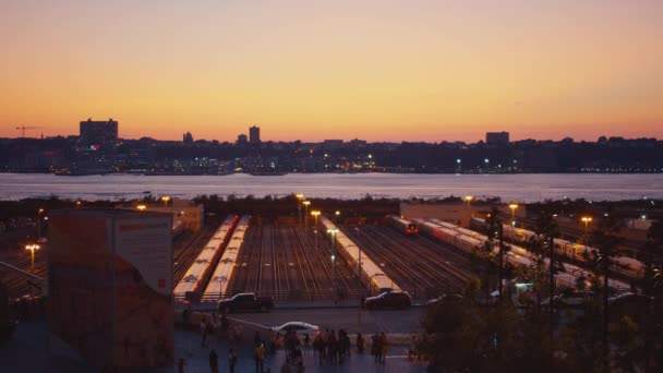 Uitzicht Stad Bij Zonsondergang New York — Stockvideo
