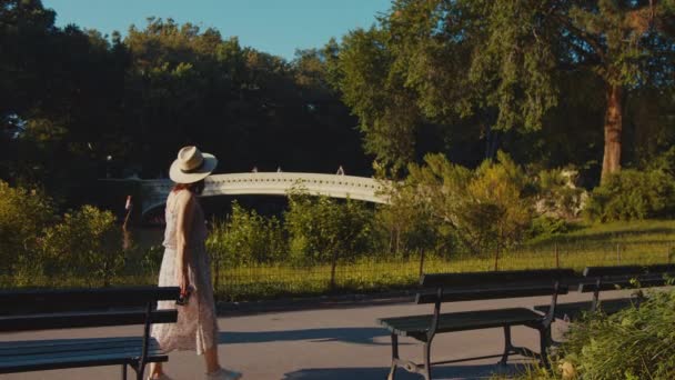 Junges Mädchen Central Park Einem Sommertag — Stockvideo