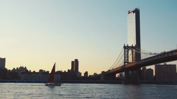 Manhattan Bridge Nowym Jorku Zachodzie Słońca — Wideo stockowe