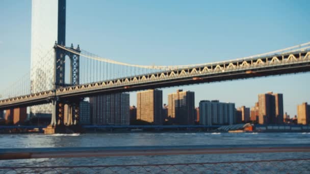 Młoda Dziewczyna Moście Manhattan Nowym Jorku — Wideo stockowe