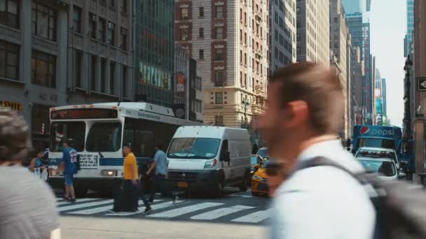 Влітку Люди Пішохідному Переїзді Нью Йорку — стокове відео