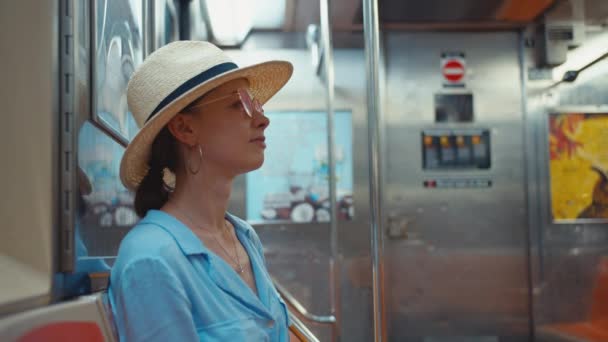 Smiling Young Passenger Subway Train Nyc — 비디오