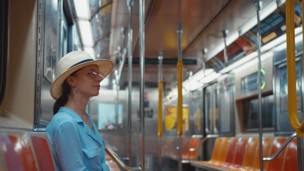Young Woman Riding Subway Train — 비디오