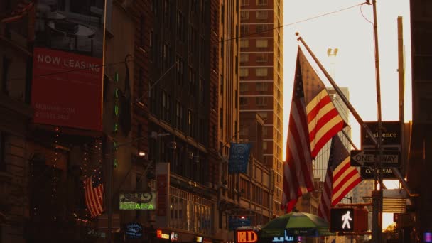Американский Флаг Размахивающий Ветру Вечером — стоковое видео