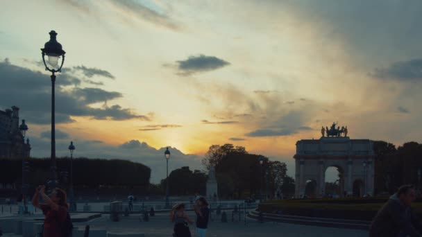 Arc Triomphe Parijs Bij Zonsondergang — Stockvideo