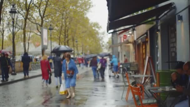 Νεαρή Γυναίκα Που Φαίνεται Βροχή Φθινόπωρο — Αρχείο Βίντεο