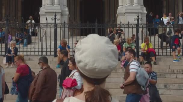 Paris Teki Ünlü Sacre Coeur Katedrali Nde Turistler — Stok video