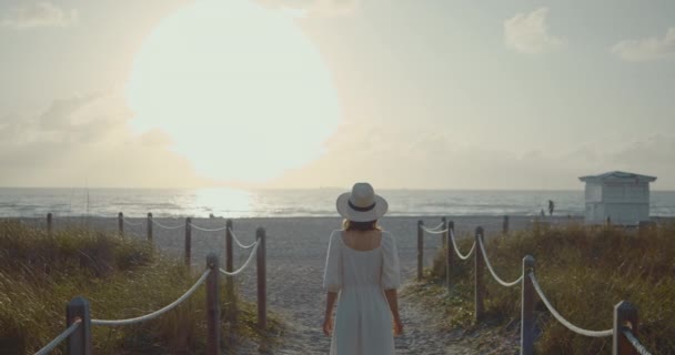 Young girl at dawn in Miami — Stock Video