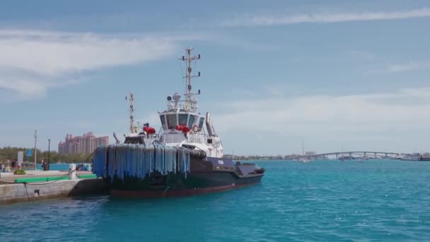 船停靠在码头 在黑魔法电影摄像机上拍摄 — 图库视频影像