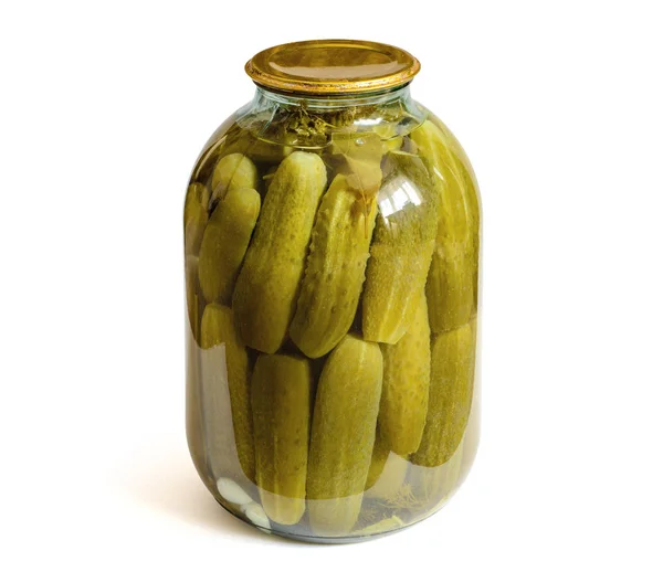Glass jar with pickled cucumbers — Stock Image Glass jar with pickled cucumbers Stock Photo