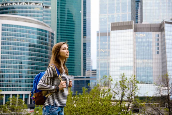 Young beautiful woman with backpack — Stock Photo, Image