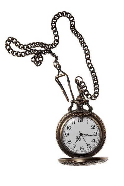 Clock on a chain on white background — Stock Photo, Image