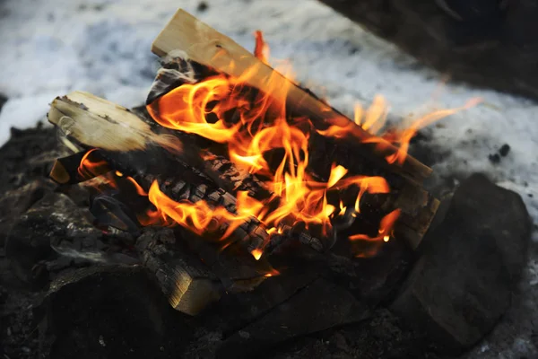 Närbild av brinnande ved i brand — Stockfoto