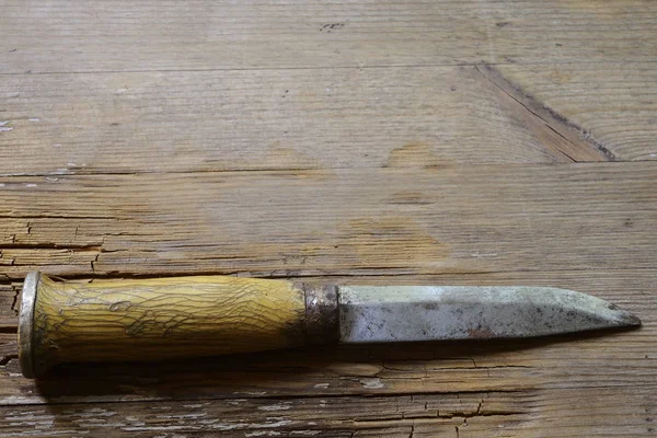 Traditional Finnish knife puukko on  a wooden — Stock Photo, Image