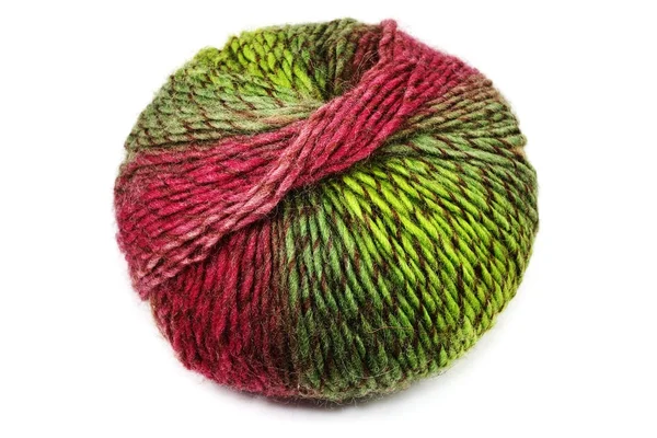Ball of colorful wool, red and green on white — Stock Photo, Image