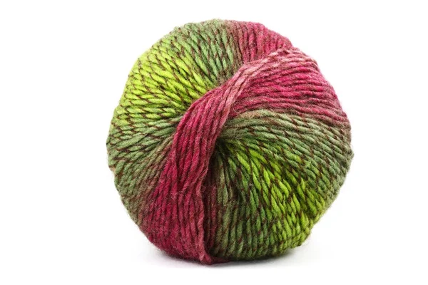 Ball of colorful wool, red and green on white — Stock Photo, Image