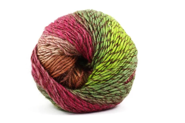 Ball of colorful wool, red and green on white — Stock Photo, Image