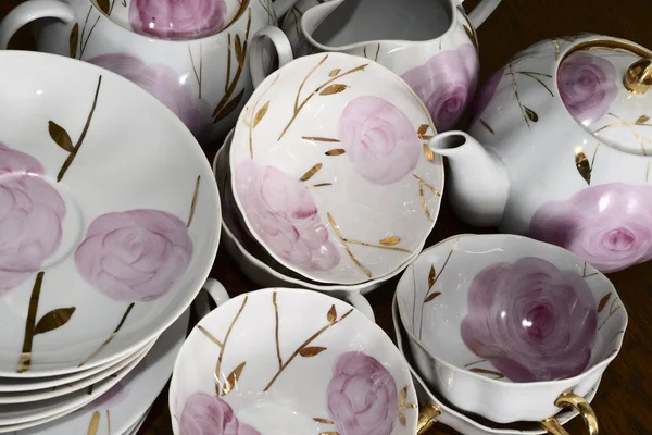 Geleneksel Rus porselen çay seti — Stok fotoğraf