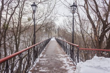 Bir su birikintisi üzerinde demir köprü
