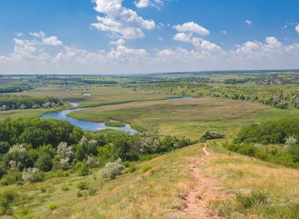 Paisaje con árboles y un río en frente —  Fotos de Stock