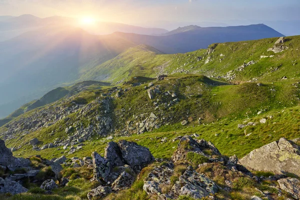 Dağlar gündoğumu sırasında alanında.