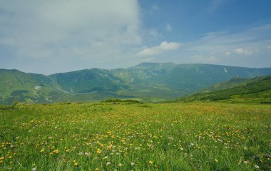 Dağlar gündoğumu sırasında alanında.