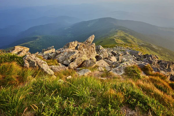 Paesaggio idilliaco nelle Alpi con prati verdi freschi — Foto Stock