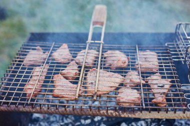 Forest.shashlik doğa, Barbekü. Benim pişirme işlemi