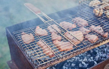 Forest.shashlik doğa, Barbekü. Benim pişirme işlemi