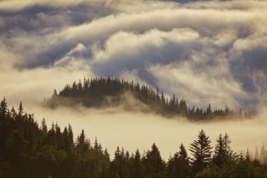 dağlarda Misty dawn
