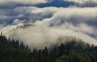dağlarda Misty dawn
