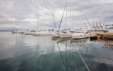 Kaldırma kargo Vinçler, gemi ve deniz Odessa Port, Karadeniz, Ukrayna içinde Tahıl kurutucular.