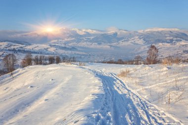 Kış manzarası. karla kaplı yol