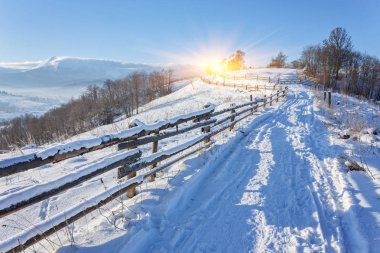 Kış manzarası. karla kaplı yol