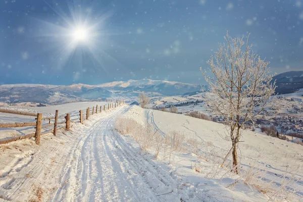 Paysage hivernal. route couverte de neige — Photo