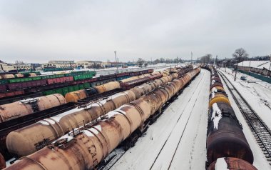 raylar üzerinde emtia arabalar. Üstten Görünüm